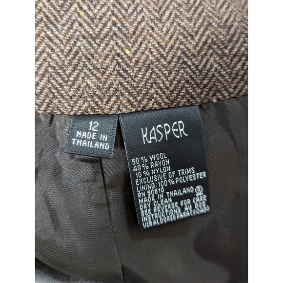 Vintage Kasper Size 12 Skirt Suit Brown Tweed - Picture 9 of 10